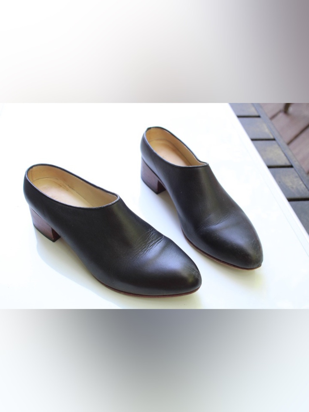Women's Black Leather Mule Heels